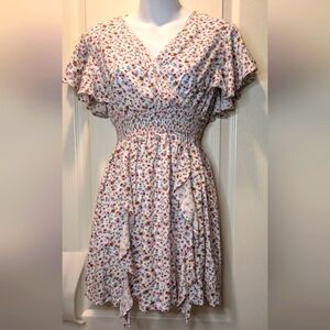 Sincerely Jules Floral Wrap Romper Mini Dress lo XS White Ruffle Flutter Sleeves